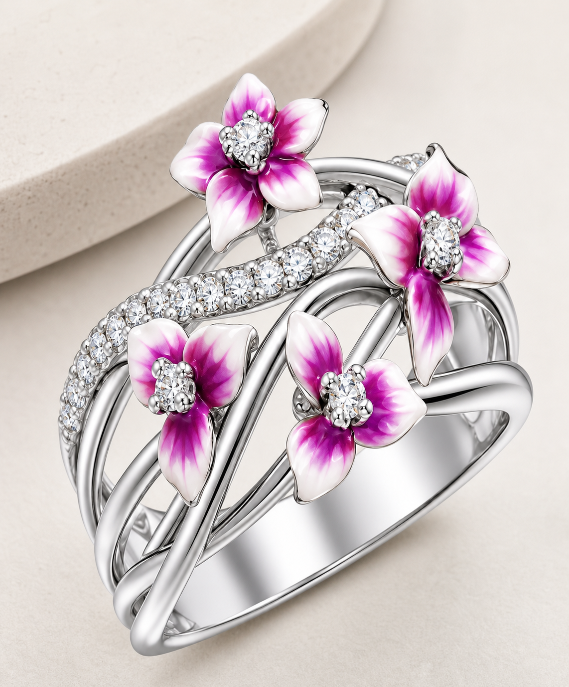 ring, floral ring, purple jewelry, silver jewelry, flower jewelry, botanical style, statement ring, women's jewelry, gift jewelry, everyday wear,Studio7Fashion