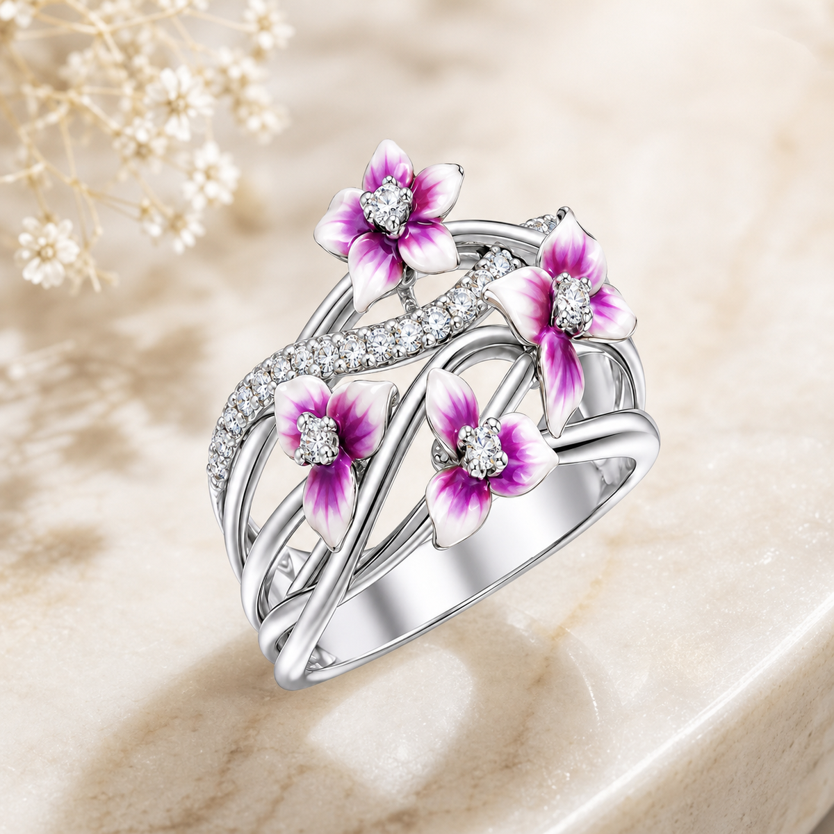 Silver Purple Floral Ring,Studio7Fashion
