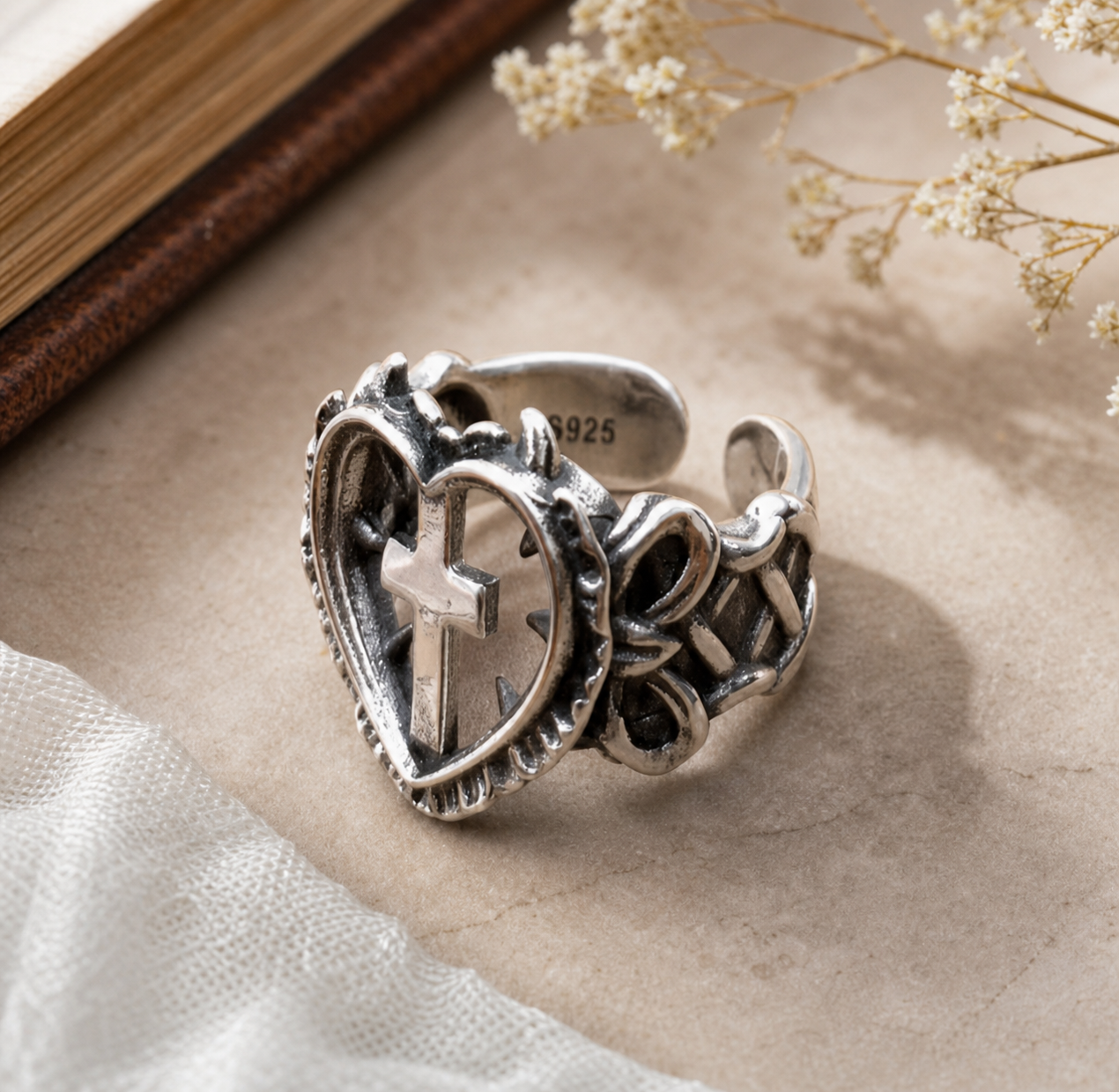Heart Cross 925-Stamped Ring,Studio7Fashion