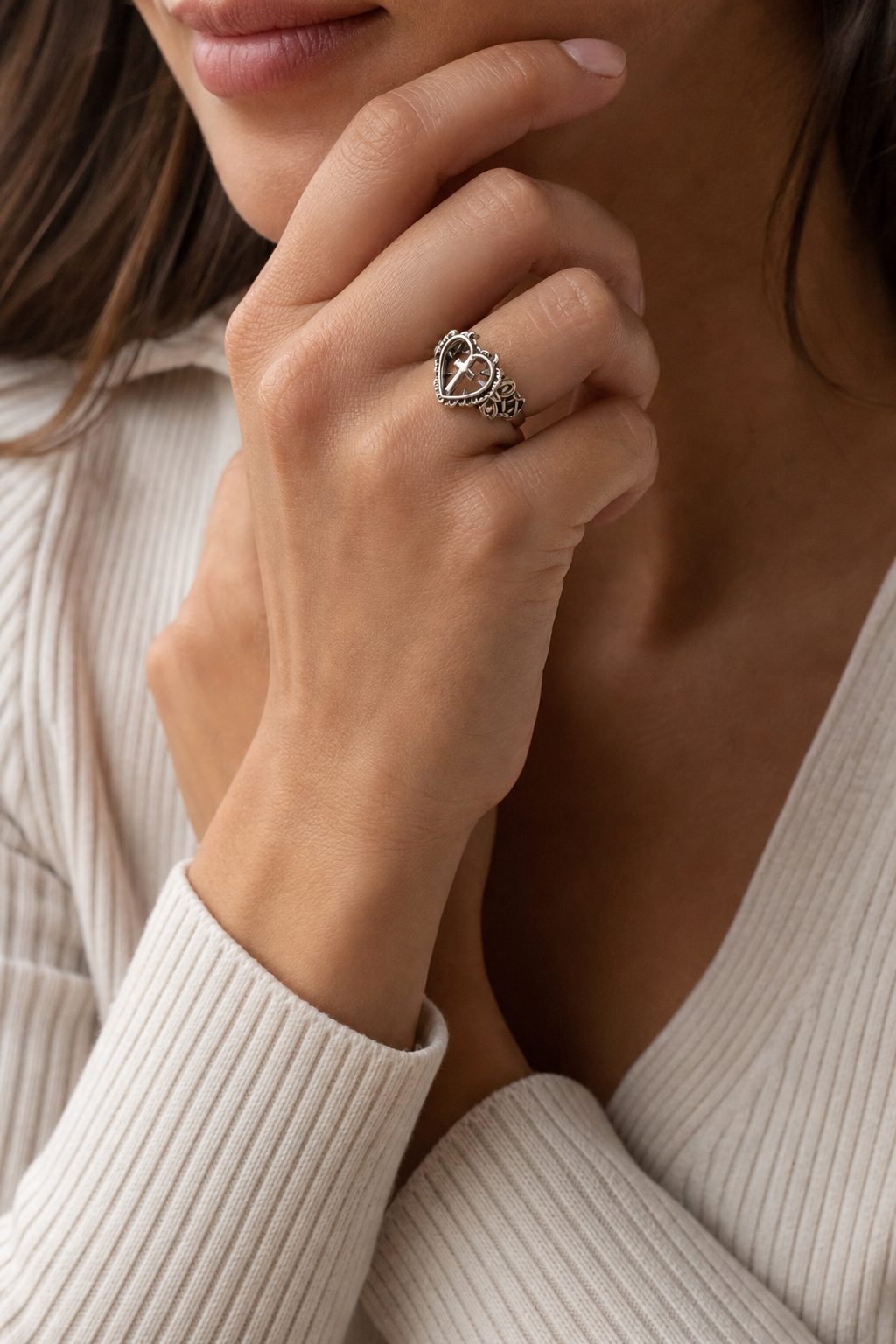 Heart Cross 925-Stamped Faith Ring | Studio7Fashion,Studio7Fashion