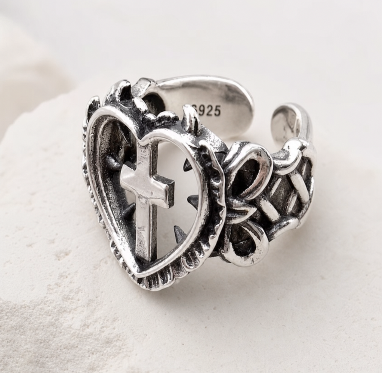 ring, faith jewelry, cross ring, heart ring, religious jewelry, 925 stamped, silver-tone jewelry, gift,Studio7Fashion