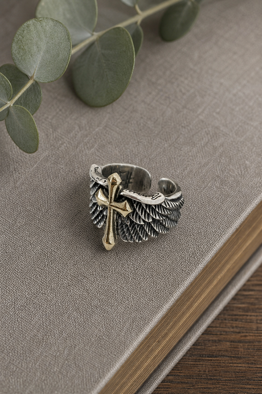 Winged Cross Ring,Studio7Fashion