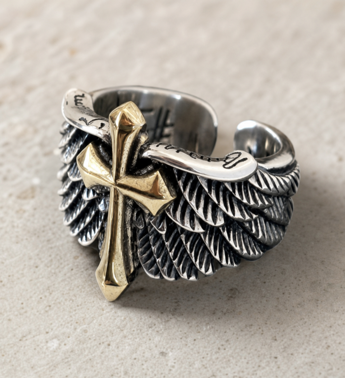 ring, cross ring, winged cross, faith jewelry, religious jewelry, Christian jewelry, silver-tone jewelry, gold-tone jewelry, gift for her, gift for him,Studio7Fashion