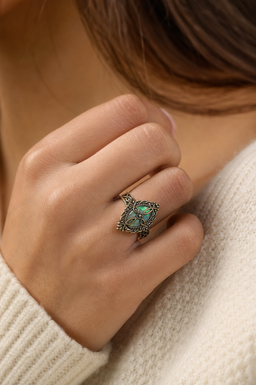 Turquoise-Green Oval Filigree Ring | Studio7Fashion,Studio7Fashion