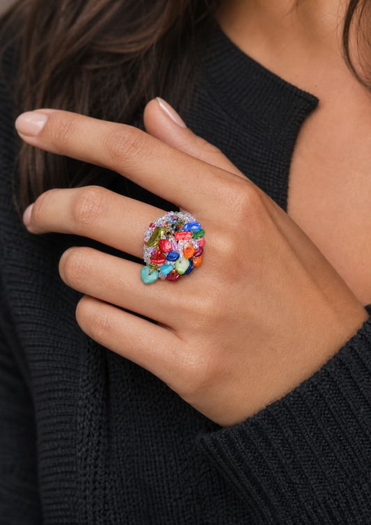Multicolor Beaded Elastic Ring | Studio7Fashion,Studio7Fashion