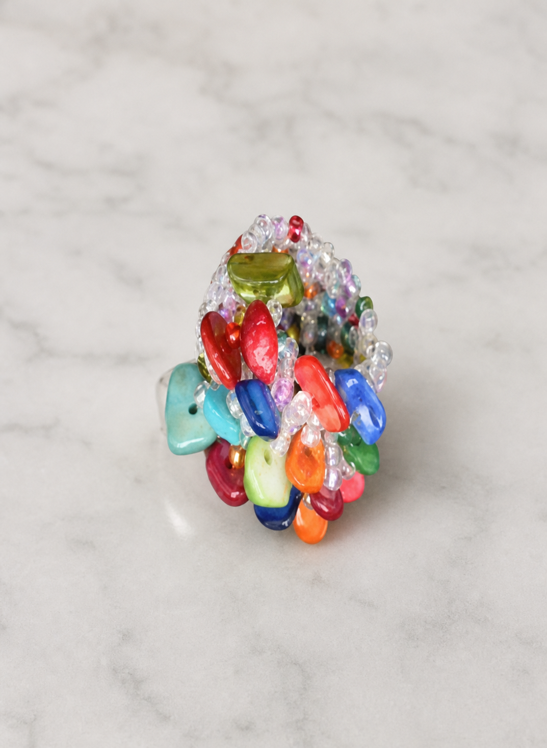 ring, elastic ring, beaded ring, multicolor jewelry, colorful jewelry, statement ring, women's accessories, unisex jewelry, everyday wear, gift,Studio7Fashion