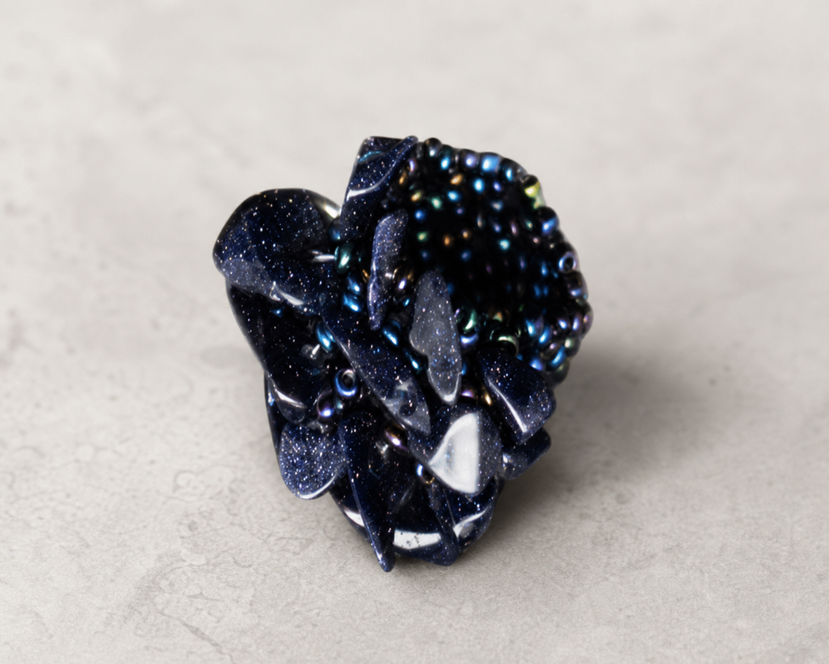 ring, beaded ring, elastic ring, dark blue jewelry, black jewelry, everyday wear, gift,Studio7Fashion