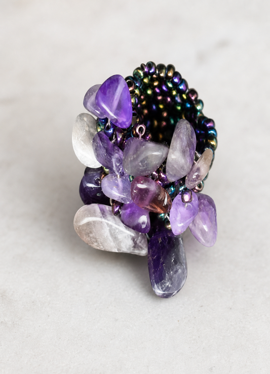 ring, beaded ring, elastic ring, purple jewelry, black jewelry, colorful jewelry, statement ring, everyday wear, gift,Studio7Fashion