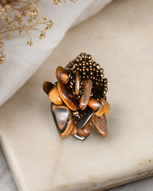 Brown Amber-Tone Elastic Cluster Ring,Studio7Fashion