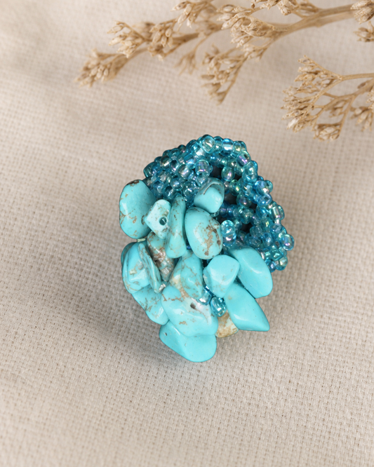 Turquoise-Colored Beaded Elastic Ring,Studio7Fashion