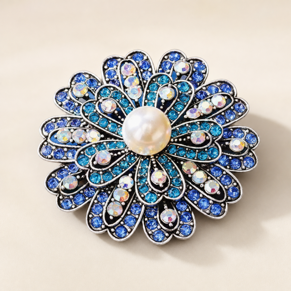 brooch, floral brooch, blue brooch, rhinestone brooch, flower accessory, silver accessory, dressy accessory, women's accessory, gift,Studio7Fashion
