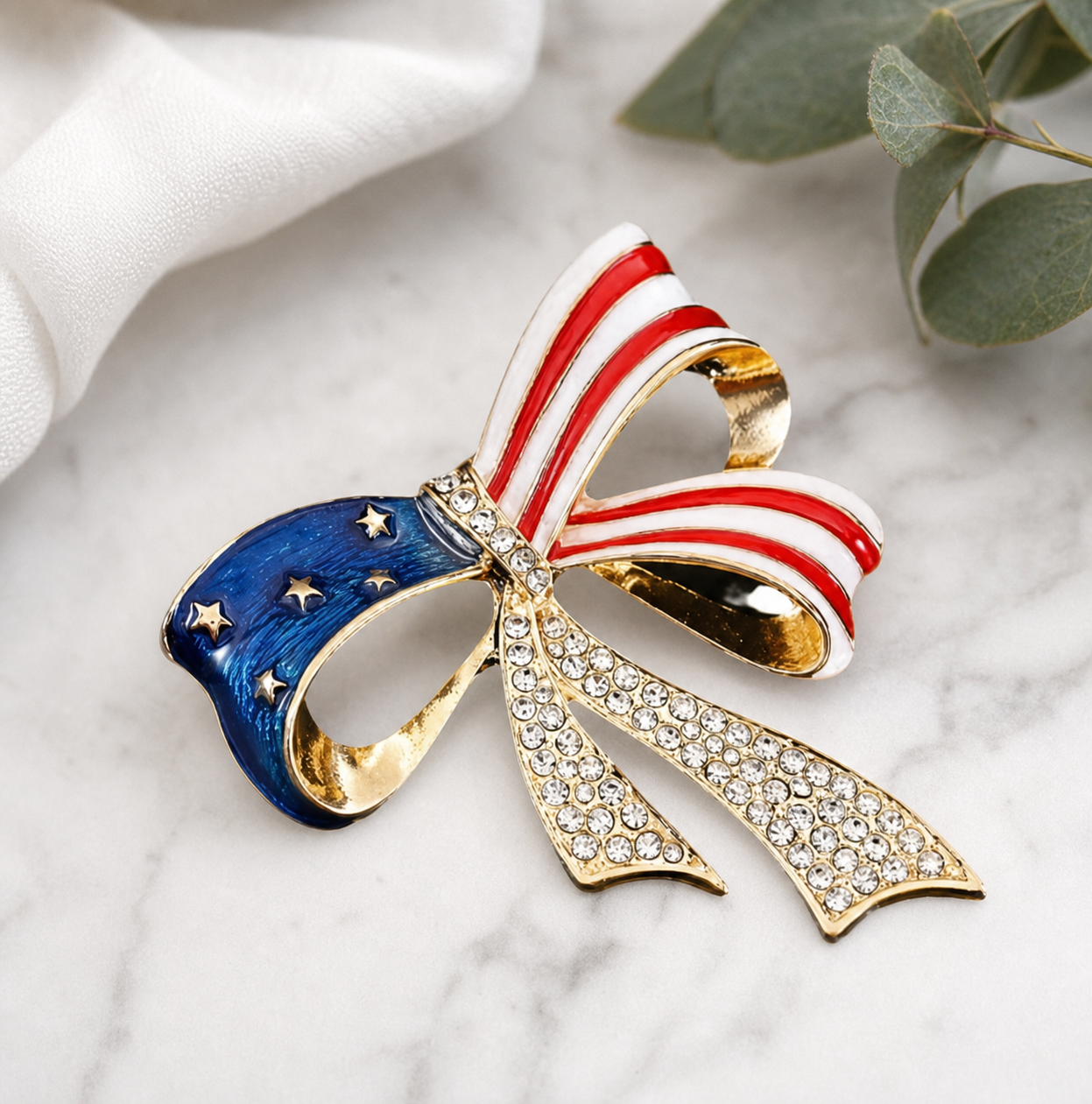 Patriotic American Flag Bow Brooch,Studio7Fashion