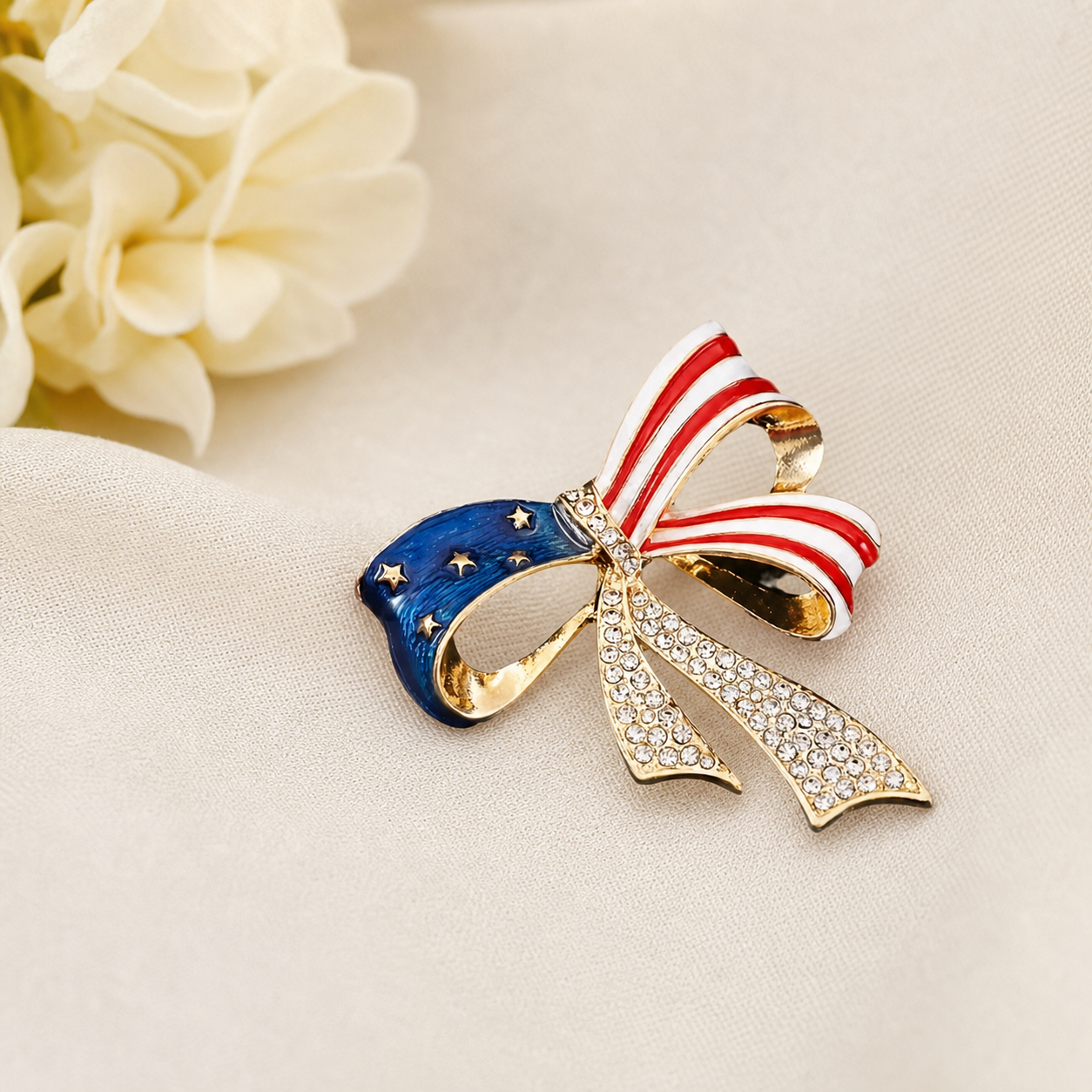 Patriotic American Flag Bow Brooch,Studio7Fashion