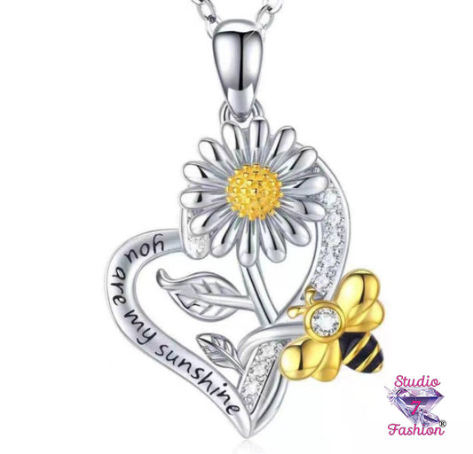 Sunflower Bee Heart Necklace