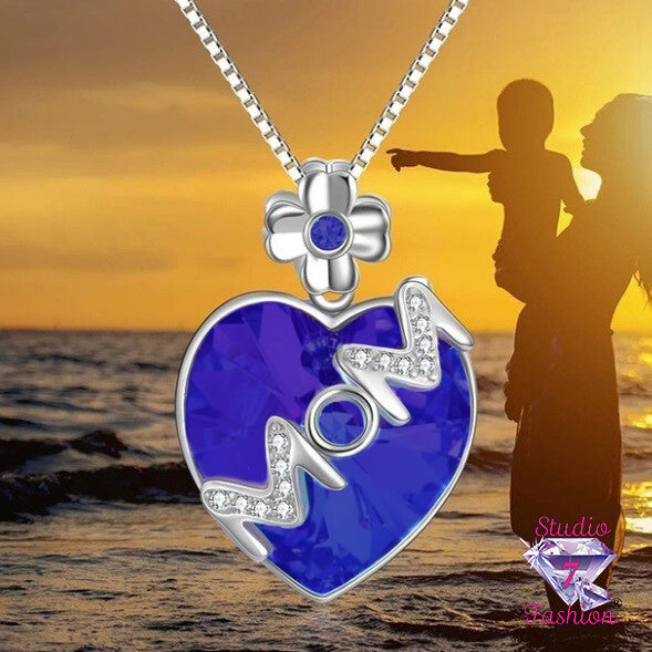 Mom Blue Heart Necklace