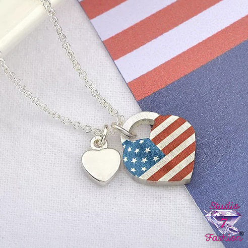 Heart Lock Patriotic Necklace