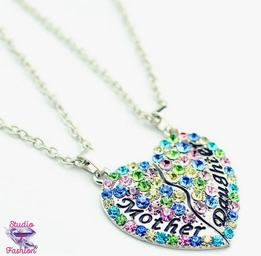 Mother/Daughter Multicolor Rhinestone Pair Necklace