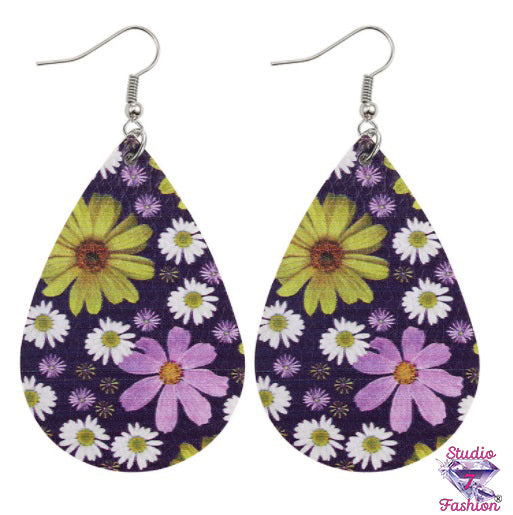 Purple and Daisy Galore Teardrop Earrings