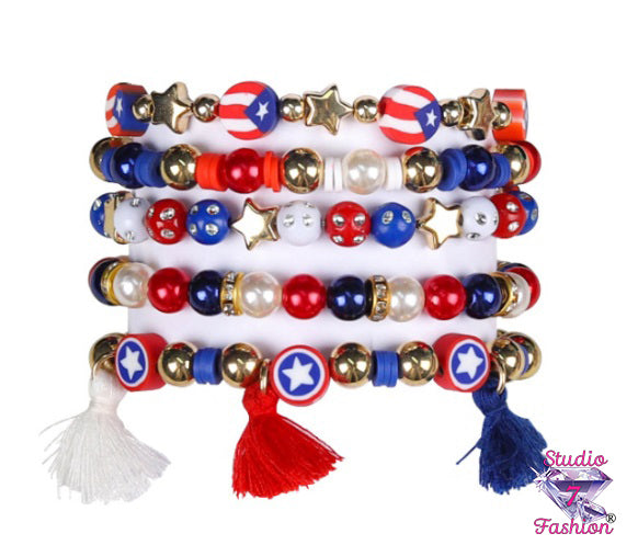 Red White and Blue Beaded Patriotic Bracelet Set