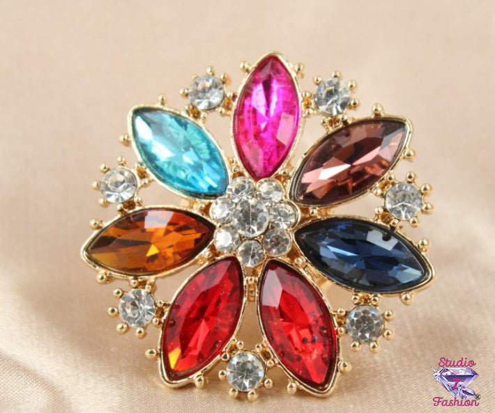 In Bloom Multicolor Elastic Floral Ring