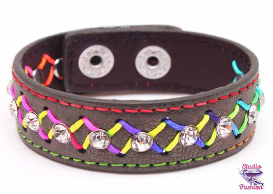 Multicolor Weave and Rhinestone Bracelet