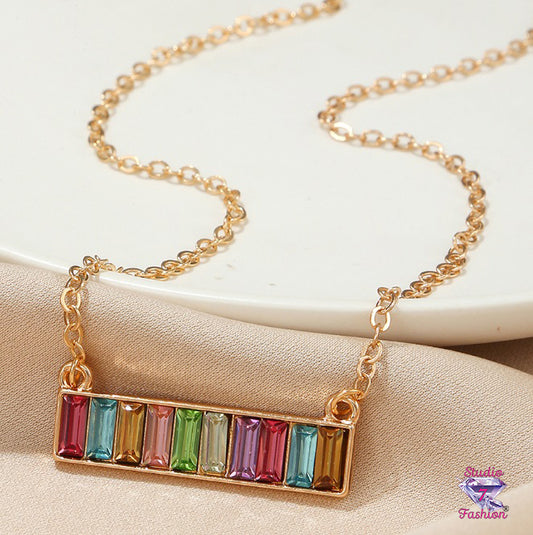 Multicolor Gemstone Bar Necklace