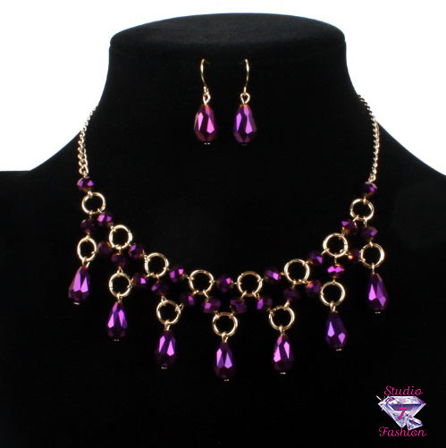 Magnificent Deep Purple Dangle Necklace Earring Set