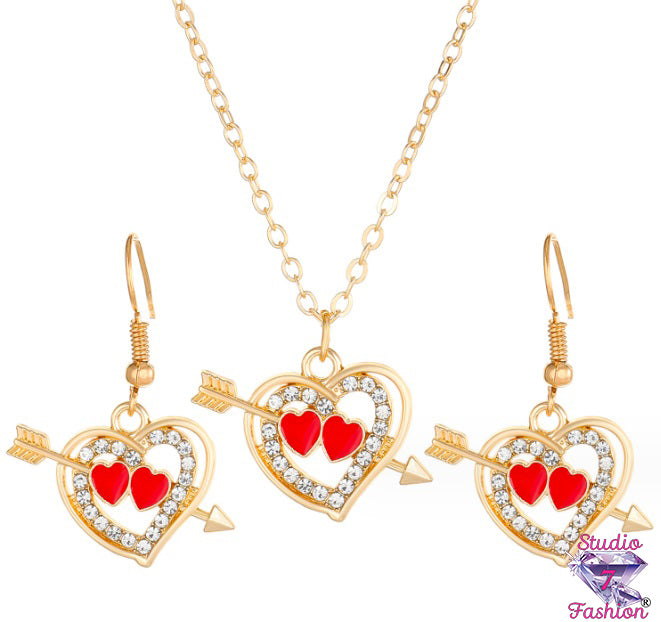 Cupid's Double Hearts Set Necklace Earrings