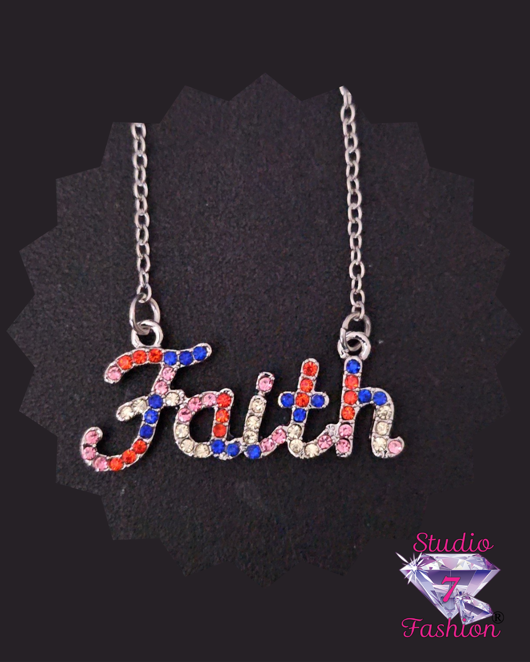 Multi-color Rhinestone Faith Necklace