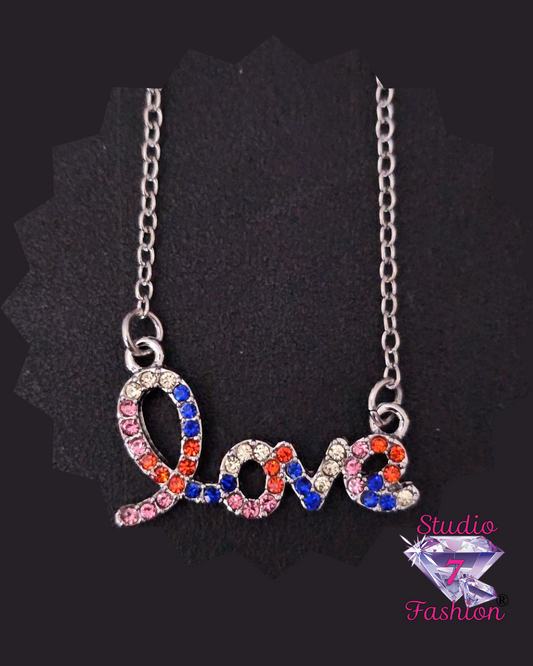 Multi-color Rhinestone Love Necklace