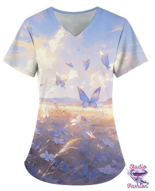 Butterfly Fields Scrub Top