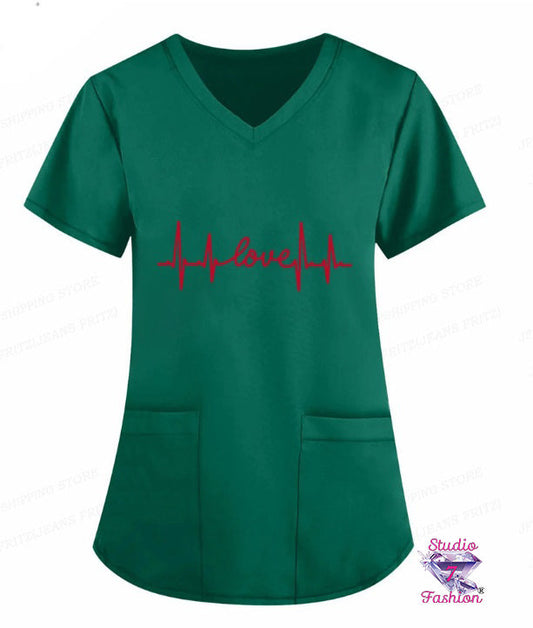 EKG Love Scrub Top