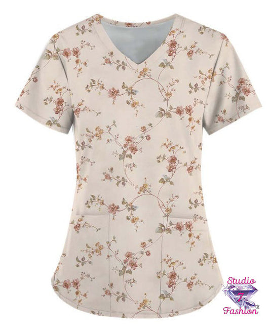 Bed Of Roses Scrub Top Pink