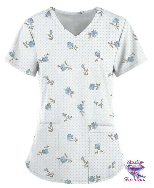 Blue Roses Scrub Top