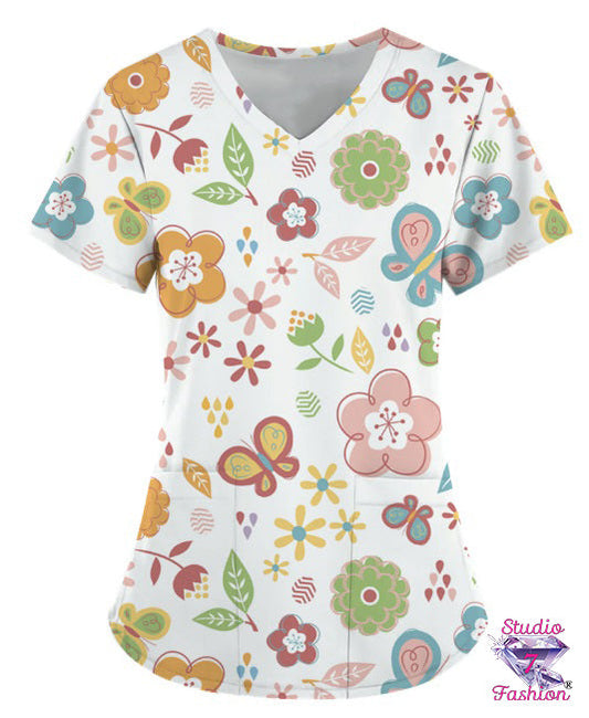 Spring Has Sprung Scrub Top
