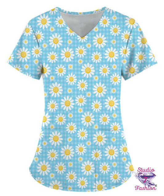 Pop Of Daisy Scrub Top