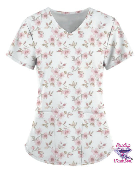 Pink Roses Scrub Top