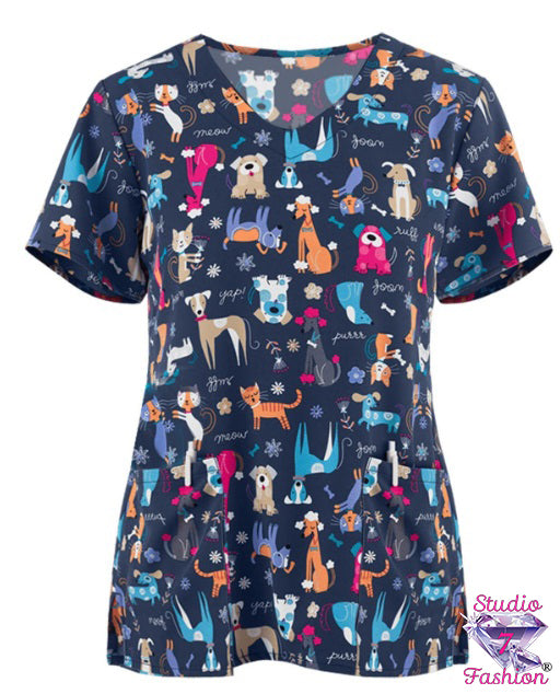 Cats and Dogs Scrub Top