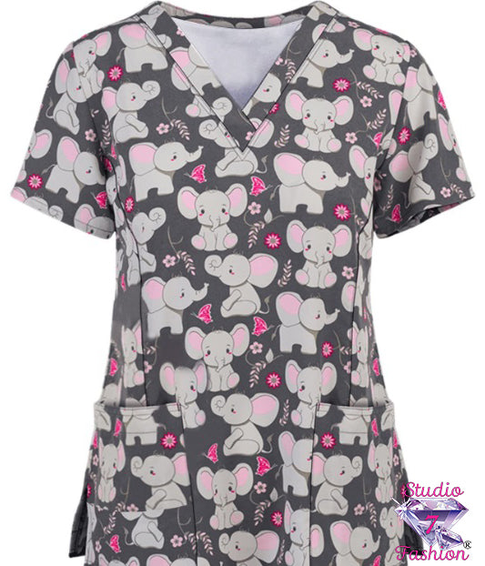 Baby Elephant Scrub Top