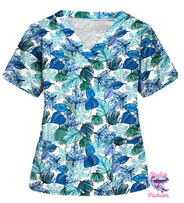 Beautiful Forest Of Blue Scrub Top