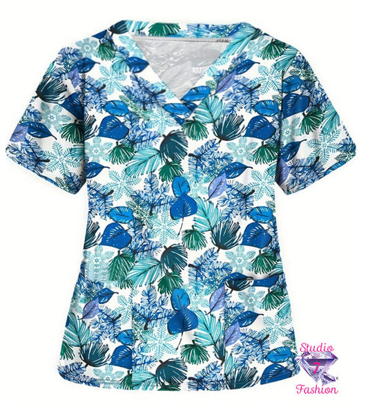 Beautiful Forest Of Blue Scrub Top