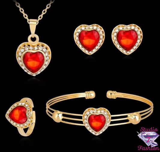 Ruby Heart Rhinestone Set