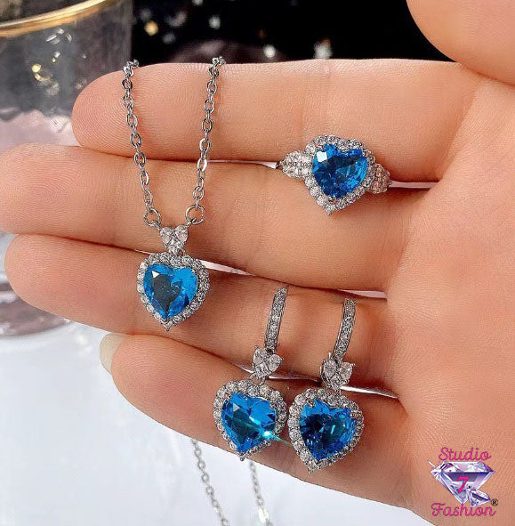 Ocean Heart Necklace and Earring Set