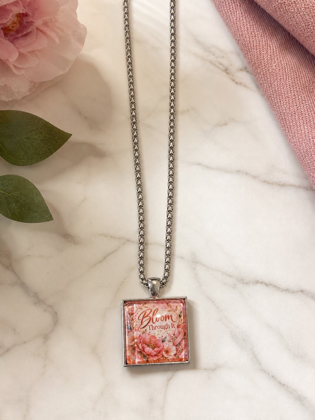 Floral Inspirational Pendant Necklace,Studio7Fashion