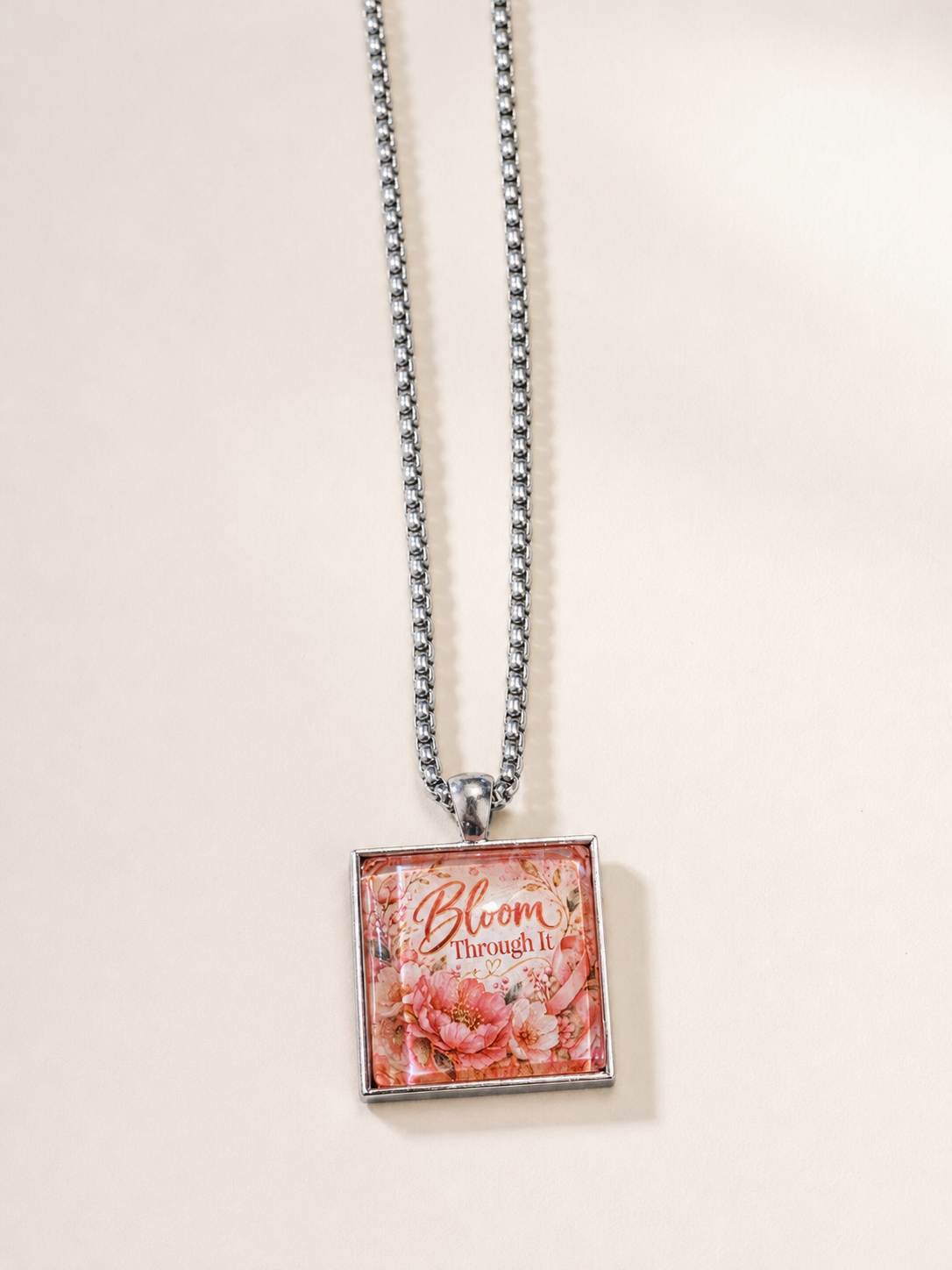 necklace, pendant necklace, floral necklace, inspirational jewelry, silver necklace, pink jewelry, red floral jewelry, women's jewelry, gift, everyday wear, exclusive design,Studio7Fashion
