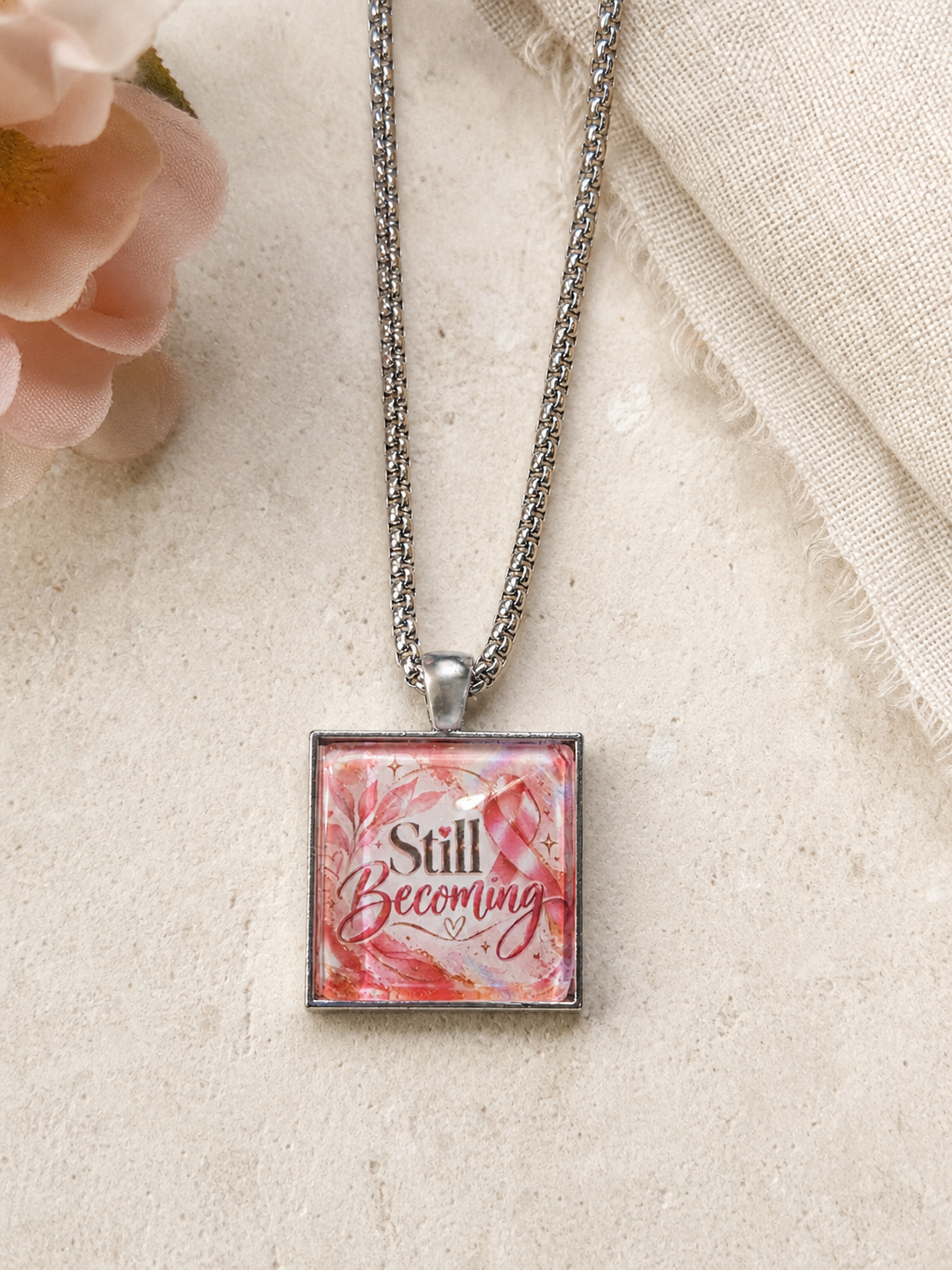 Still Becoming Pink Pendant Necklace,Studio7Fashion