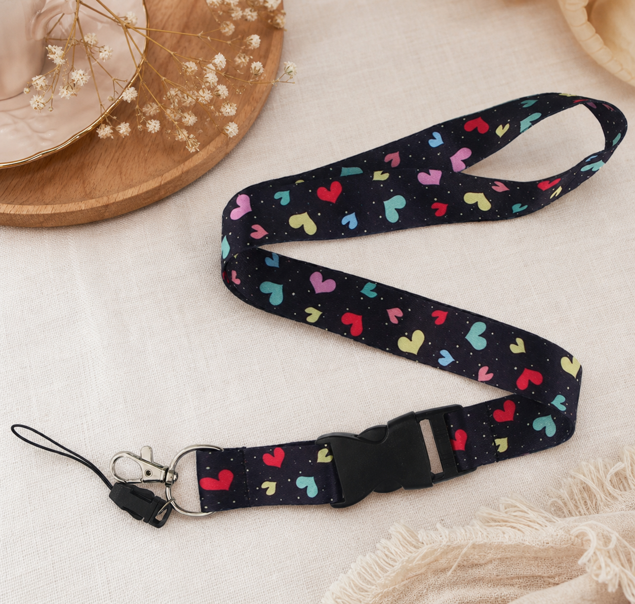 Colorful Heart Print Lanyard,Studio7Fashion