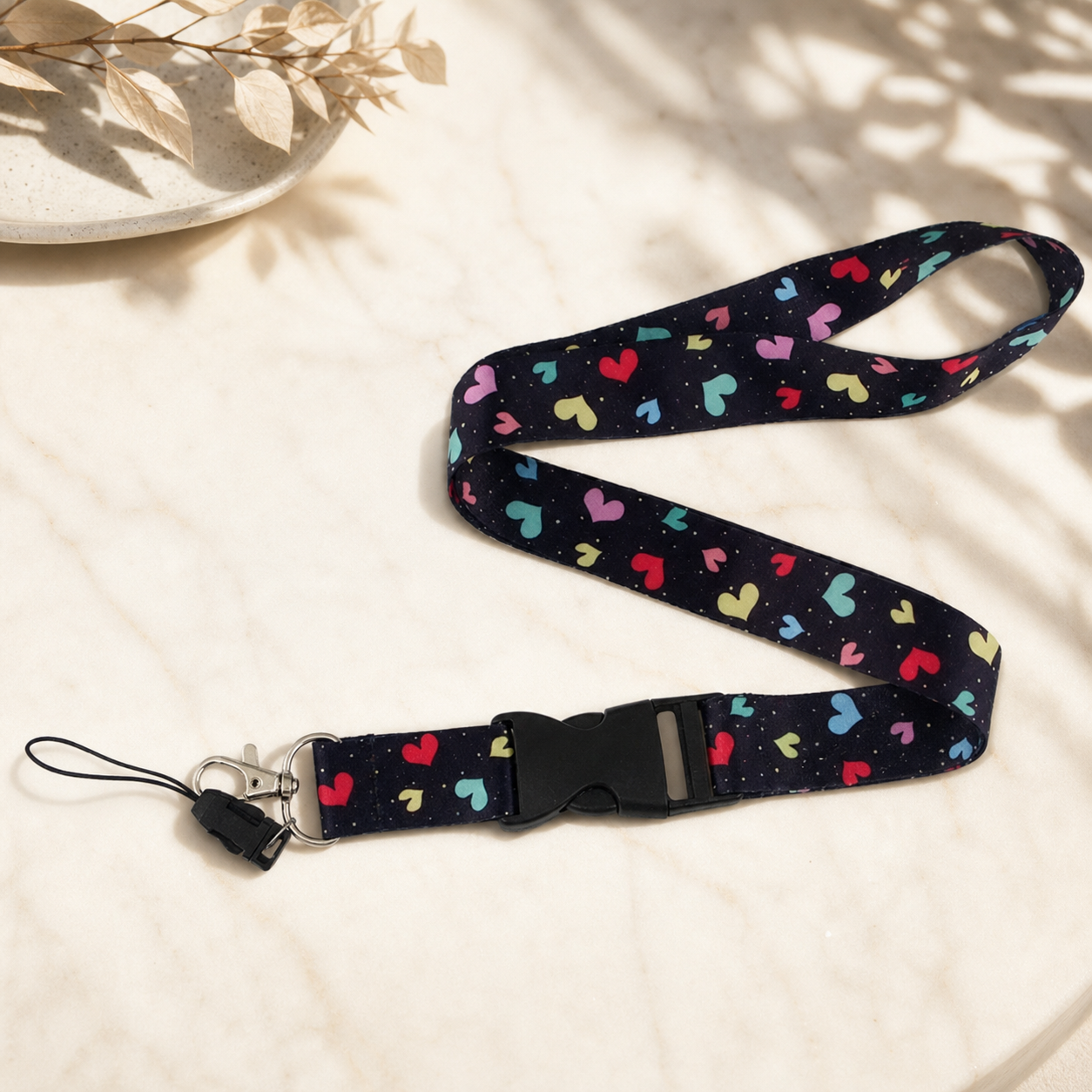 Colorful Heart Print Lanyard,Studio7Fashion