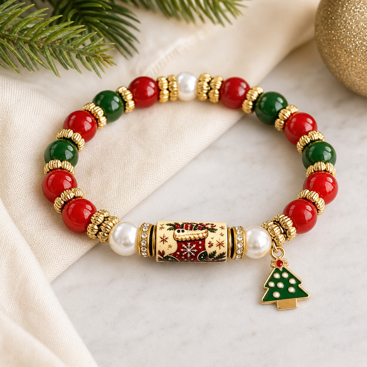 Vintage Christmas Stocking Beaded Bracelet,Studio7Fashion