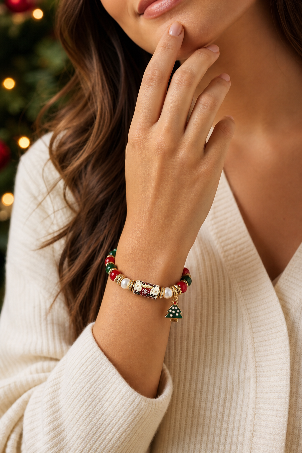 Vintage Christmas Stocking Beaded Bracelet,Studio7Fashion